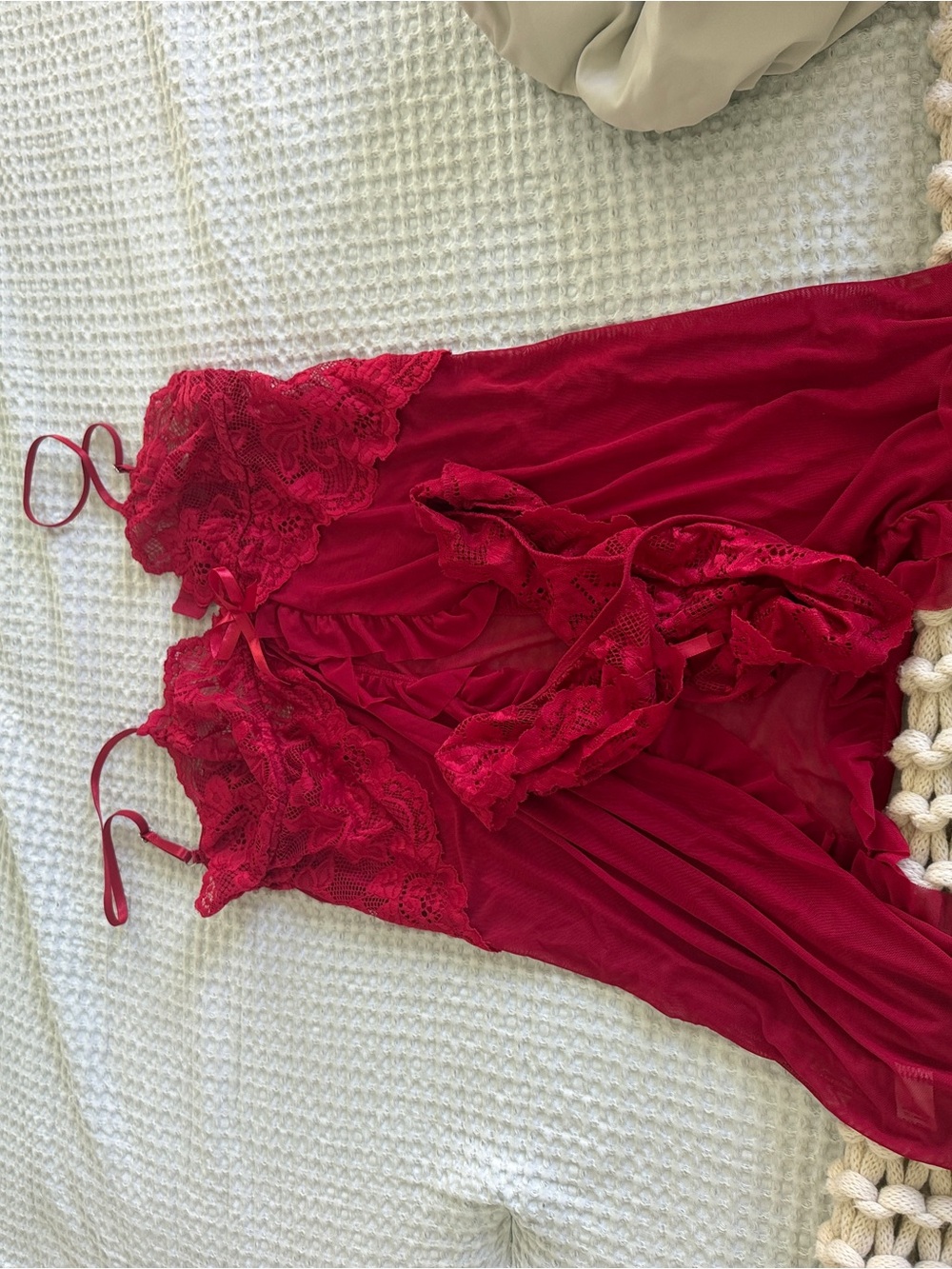 Red Lace Slip Nightdress - Women's Intimates